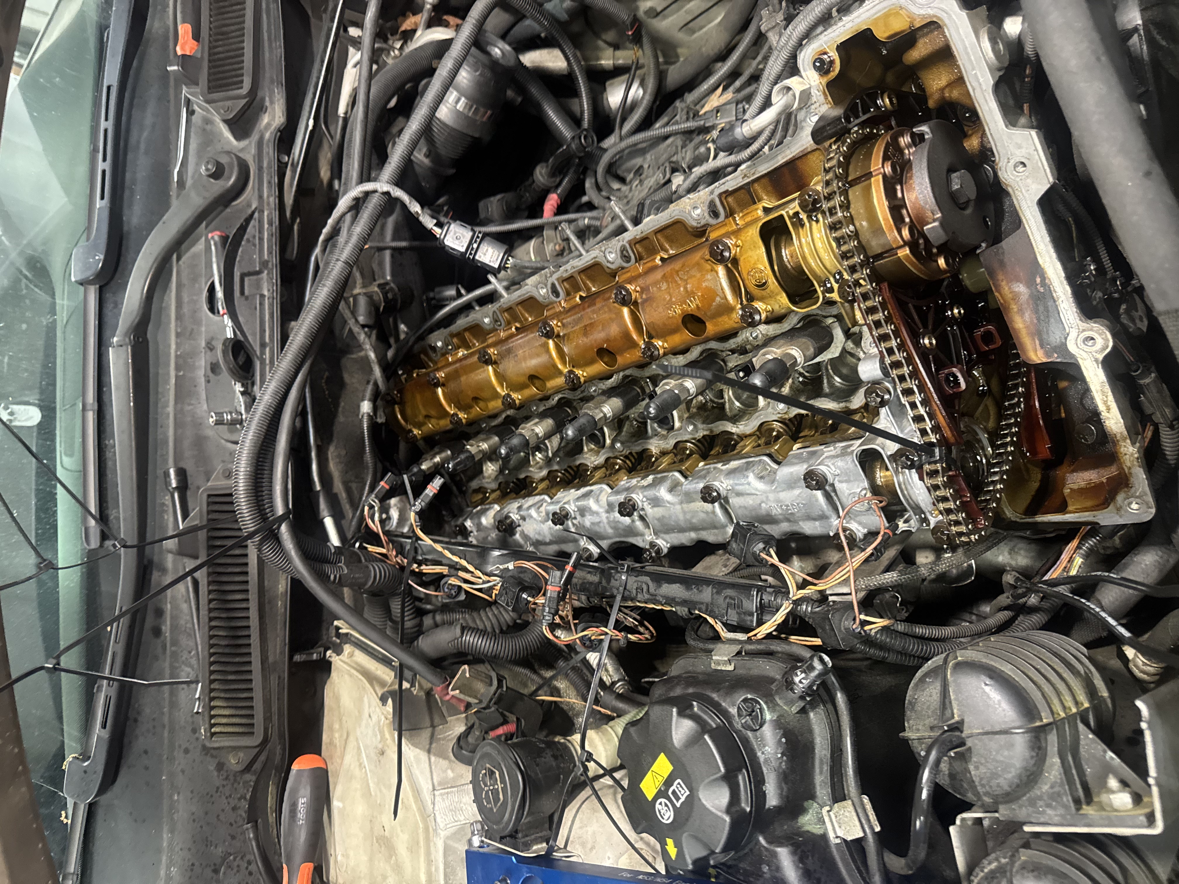 Engine opened for detailed timing system work